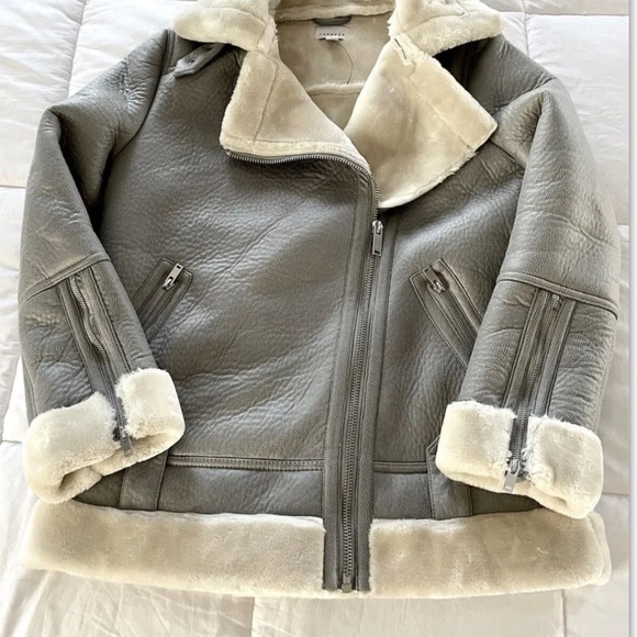 Topshop Jackets & Blazers - Topshop Coat Women Jacket Color Gray and Beige with Zipper US 6